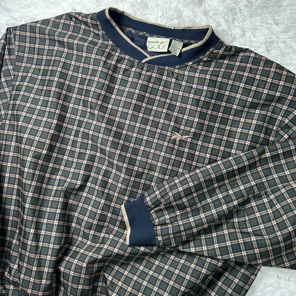 VTG 90s Reebok Golf Plaid Windbreaker Pullover Mens XXL Irish Green Crewneck
